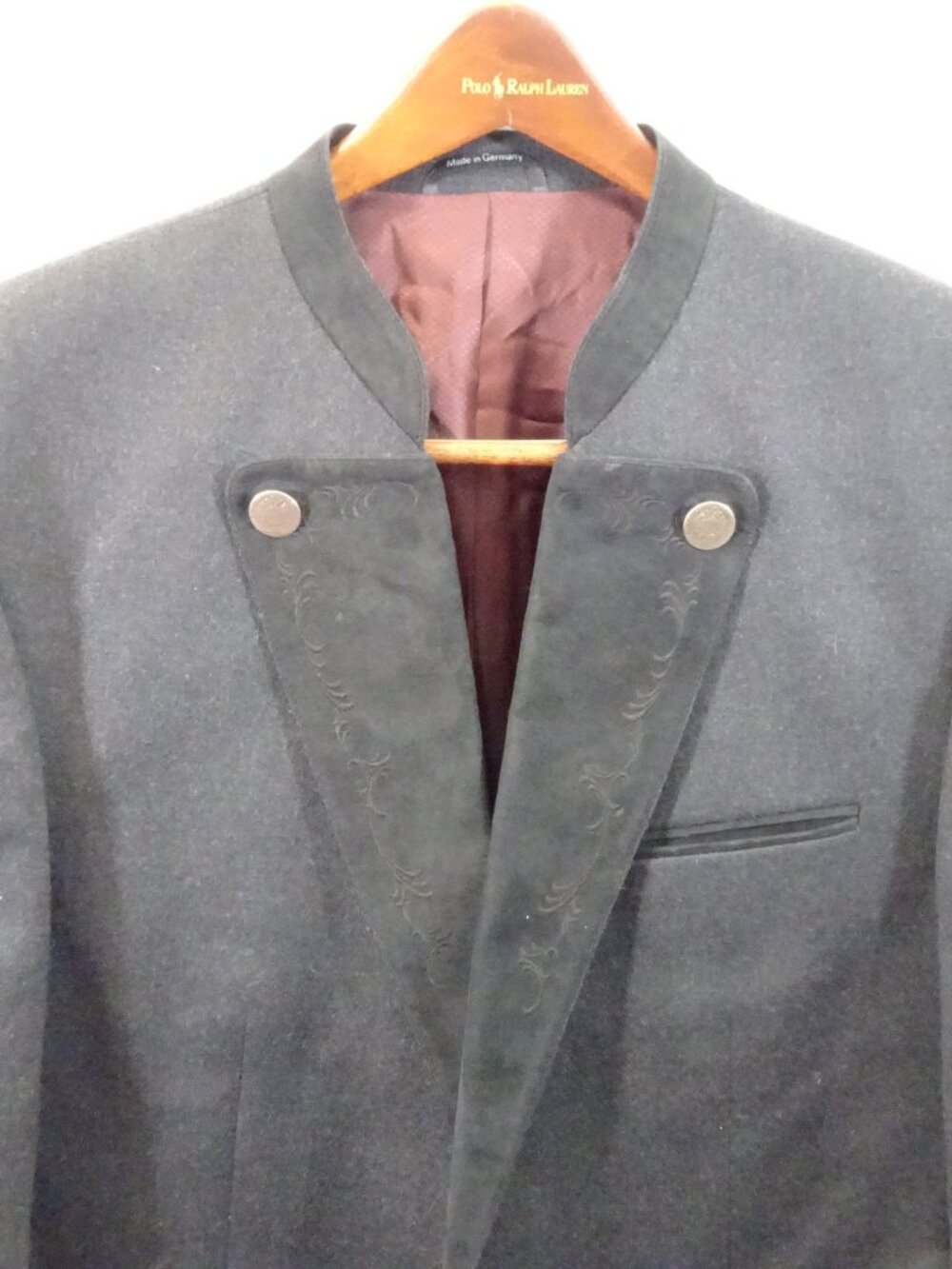Rofan Tracht Herren Gr. 52 2-Button Jacket Wool Blend Suede Trim Embroidered - Picture 3 of 11